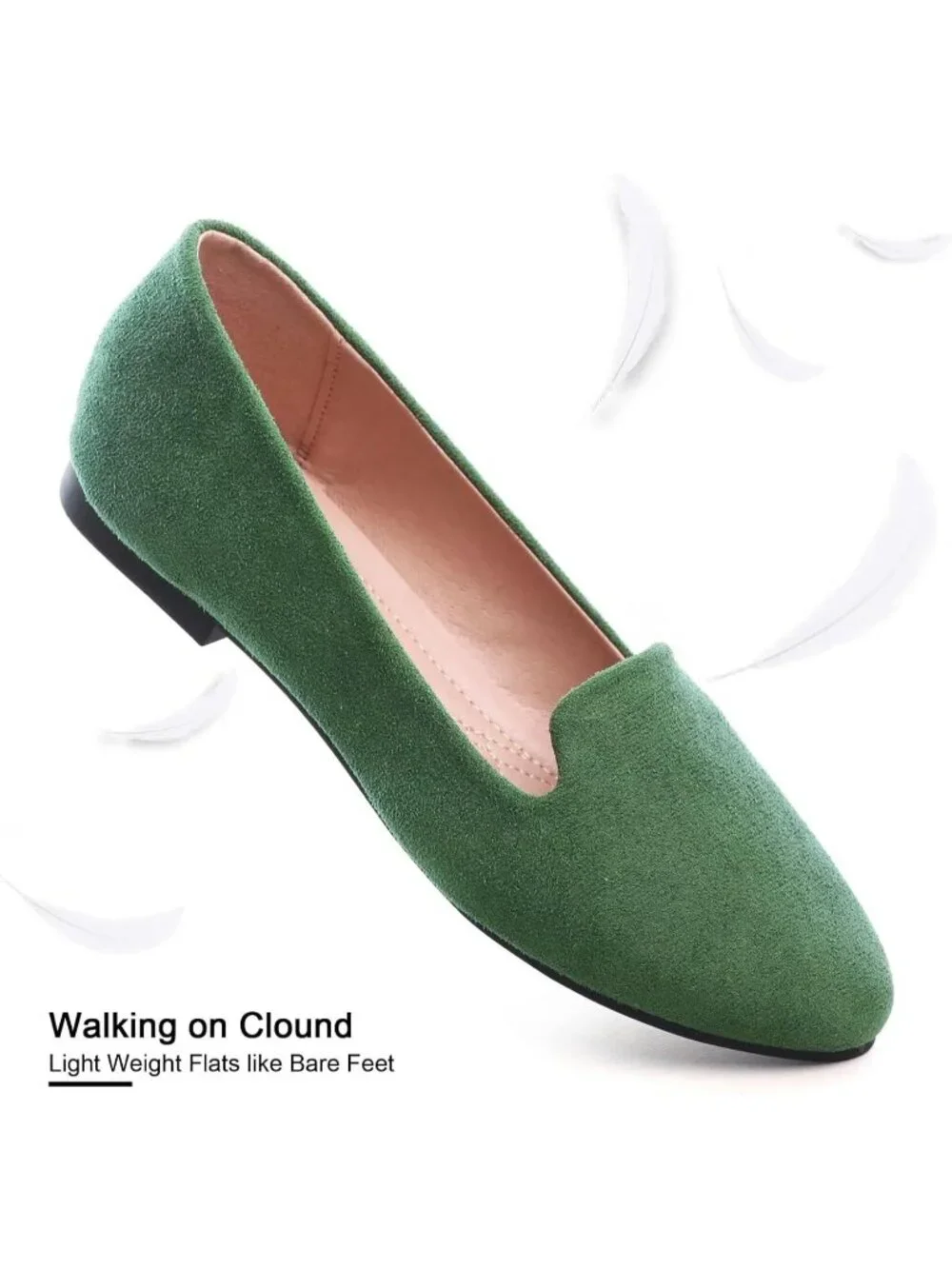 Women Army Green Round Toe Comfortable Low Heel Slip On Loafer Ballet Flat Shoes